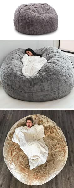 there are two pictures of the same dog bed, one in grey and one in white