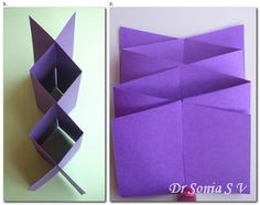 an origami box is open to show the inside and outside, which has been folded