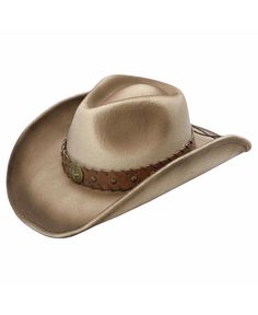 in stock Country Style Brown Fur Felt Hat Bands, Western Style Fur Felt Top Hat With Flat Brim, Rugged Distressed Brown Hat Bands For Rodeo, Rugged Fedora With Flat Brim For Western-themed Events, Western-themed Flat Brim Fur Felt Fedora, Pastel Brown, Cowboy Style, Purse Accessories, Grimm