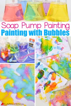 soappump painting with bubbles is an easy art project for kids to do at home