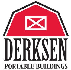 the logo for derksen portable buildings, which is located in front of a barn