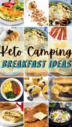 a collage of photos with the words keto camping breakfast ideas