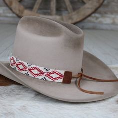 Western Beaded Hat Band - Laramie – Willow Lane Hat Co. Beaded Hat Bands Alcohol, Classic Handmade Adjustable Hat Bands, Adjustable Beaded White Hat Bands, Beaded Hat Band Patterns, Beaded Hat Bands, Beaded Hat, Subtle Luxury, Beaded Necklace Designs, Scarf Belt