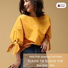 Elaine tie sleeve top – free PDF sewing pattern – Tiana's Closet Japanese Sewing Patterns, Japanese Sewing, Top Sewing Pattern, Hp Laptop, Tie Sleeve