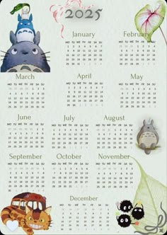 a calendar with different animals on it