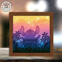 an image of a painting on a wooden frame with flowers and butterflies in the background