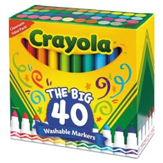 crayola the big 40 washable markers in a box with colorful writing on it