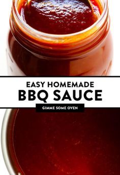 homemade bbq sauce in a glass jar with the text easy homemade bbq sauce