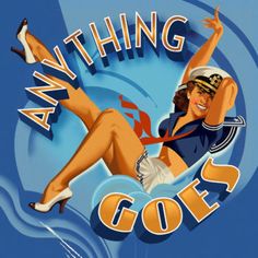 an advertisement for anything goes with a woman in the air