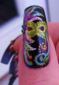 Mardi Gras Nails, Theme Carnaval, Holiday Nail Art, Mardi Gras Mask, Great Nails, Get Nails, I Love Nails, Nail Art Galleries, Fabulous Nails