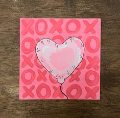 a painting of a heart shaped balloon with the word xoxo in it on a pink background