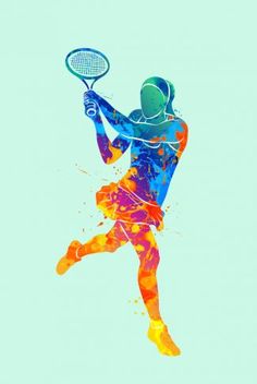 a tennis player is jumping up in the air with his racket to hit the ball