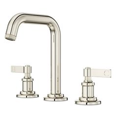 the faucet is shown with two handles and nozzles on each side