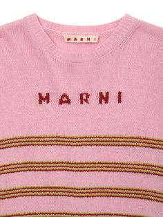 Ribbed collar, cuffs and hem . Front embroidered logo detail Trendy Winter Tops With Logo Detail, Pink Cotton Top With Logo Detail, Marni Sweater Outfit, Classic Winter Tops With Logo, Marni Sweater, Knitwear Outfit, W Logo, Sweater Outfit, Pink Logo