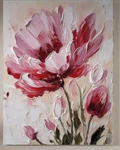 a painting of pink flowers on a white background