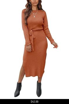 Women Long Sleeve Crew Neck Casual Dress Button Loose Fitting Sweater Fall Winter Tunic Dress Date Night Outfit Dress, Casual Outfits Ideas, Business Casual Outfits Winter, Winter Date Night Outfits, Fancy Casual, Chique Outfit