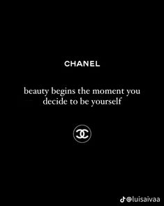 chanel quote about beauty begins the moment you decide to be yourself on black background