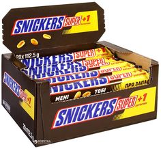 two boxes of snickkers are stacked on top of each other