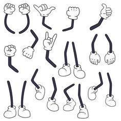 a set of cartoon hands and feet with different gestures, including one pointing at the viewer