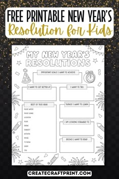 Free printable New Year’s resolution worksheet and coloring page for kids featuring sections for goals, favorite memories, and self-improvement, with festive New Year’s illustrations like fireworks, party hats, and a clock. New Years Activities For Kids, Midnight Clock, New Year Printables, Reflection Activities, Goals Printable, Kids Goals, Unique Holiday Cards, Goals Worksheet, Goals Template