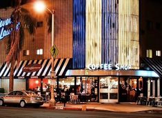 an image of a coffee shop at night