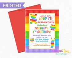 a rainbow birthday party card with the text, it is printed