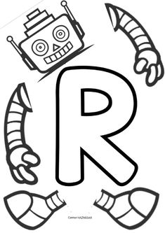 the letter r is for robot coloring page