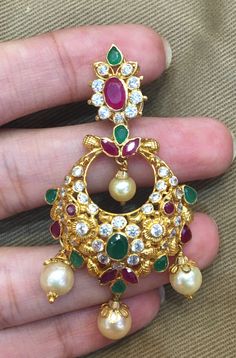 Ruby Chandbali Earrings For Celebration, Ruby Chandbali Danglers For Celebration, Ruby Chandbali Earrings With Intricate Design, Handmade Ruby Chandbali Jewelry, Gold Ruby Chandbali Chandelier Earrings, Gold Plated Jewelry Indian, Baby Jewelry Gold, Gold Pearl Jewelry, Choker Necklace Designs