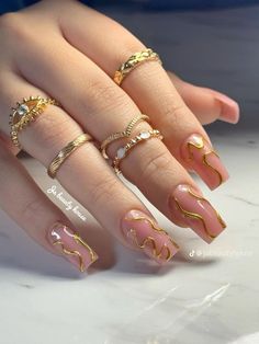 Gold Nail Designs, Cherry Nails, Glamour Nails, Cute Acrylic Nail Designs, Classy Acrylic Nails, Short Square Acrylic Nails, Square Acrylic Nails, Coffin Nails Designs, Dream Nails