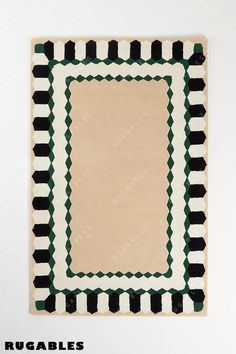 rugs with black, white and green designs on the bottom one is rectangular in size