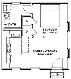 the floor plan for a studio apartment with one bedroom and an attached living room area