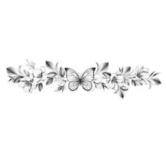 a black and white drawing of flowers with butterflies