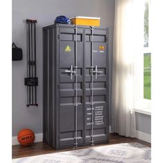 ACME Cargo Wardrobe (Double Door) - - Gunmetal Metal Doors, Seni Dan Kraf, 2 Door Wardrobe, Wardrobe Armoire, Acme Furniture, Online Furniture Shopping, Hanging Clothes, Wardrobe Storage, Iron Metal