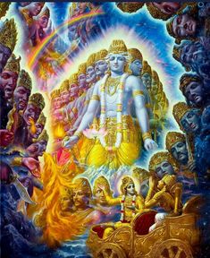 the god is surrounded by many other deities