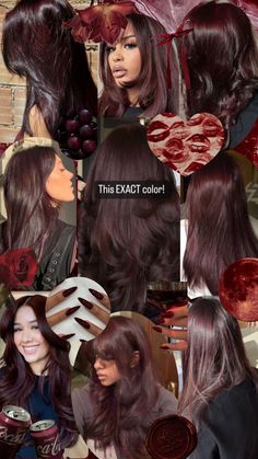 Hair Color Idea For Dark Brown Hair, Colors For Brown Hair Dyes, Black Cherry Hair Color On Brown Skin, Red Tint On Black Hair, Red Tint In Brown Hair, No Bleach Dark Hair Color, Cherry Coke Hair With Bangs, Dark Cherry Brown Hair Curly, Dark Red Hair Brunettes