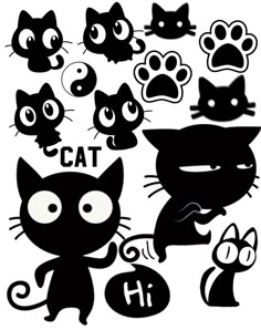 black and white cat silhouettes with different expressions