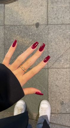 rednailpolish redwinenails nikeshoes aesthetic aestheticrednails Acrylic Nails Coffin Short, Chic Nails, Long Acrylic Nails, Cute Acrylic Nails