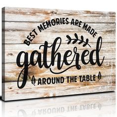 PRICES MAY VARY. 【Farmhouse Kitchen Wall Art Decor】: 16x24inch(40x60cm), total 1 panel. Original design - Best memories are made gathered around the table, inspirational motto on wooden plaque texture background, perfect for your home kitchen or dining room decor. NOT REAL WOOD, ONLY HD PRINT ON CANVAS. 【Gather Signs For Home Decor Ready To Hang】: High quality giclee printing printed on premium polyester canvas, ink jet printed, environmentally friendly, non-toxic and tasteless imported ink, pre Gather Signs, Rustic Canvas Wall Art, Rustic Farmhouse Kitchen Decor, Quotes Canvas, Gather Sign, Vintage Family, Family Wall Decor, Typography Artwork, Kitchen Decor Wall Art