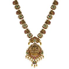 Featuring an elegant blend of ruby, emerald, pearls, and cubic zirconia stones, this 22k antique gold Temple necklace set from Virani Jewelers pays homage to classic Indian temple jewelry. The intricate craftsmanship highlights the stunning gemstones, while the antique 22k gold finish gives the set an heirloom-like quality. This piece of Indian gold jewelry seamlessly blends tradition and sophistication, making it a perfect choice for those who value the artistry of heritage designs in modern jewelry collections.Features• 22k yellow gold• Antique finish• Engraved details• Cubic zirconia• Pearls• Ruby Specifications:• Minimum Width - 2.3 millimeters• Maximum Width - 58.5 millimeters• Length - 30 inches• Weight - 90.9 grams Gold Necklace Indian Bridal Jewelry Kameswari Jewellers, Temple Jewellery Tarinika Jewelry, Uncut Diamond Necklace Kameswari Jewellers, South Indian Diamond Jewellery Necklaces, South Indian Bridal Jewelry Sets Diamond, Antique Gold Jewelry Indian Necklaces Kameswari Jewellers, Luxury Ruby Temple Necklace With 17 Jewels, Ruby Jewelry Necklaces Kameswari Jewellers, Antic Gold Jewellery Necklace