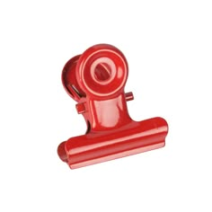 a close up of a red metal object on a white background with clippings