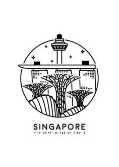 the logo for singapore airport, with an airplane flying in the sky and trees around it