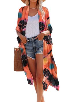 PRICES MAY VARY. Material:Polyester Features: Stripe,Leopard,Floral, Printed,Oversized. Perfect for casual, Home, Office, Going out, Daily wear, Party, Beach, Swimwear, Street wear This kimono cardigan is perfect for throwing on over your favorite tops and shorts and skirts, over a tunic and leggings, or casual dresses. Some of customers get so many compliments when they every time wear this kimono cardigan. Printed Beach Cardigan, Summer Casual Printed Cardigan, Casual Printed Summer Cardigan, Trendy V-neck Beach Outerwear, Summer Vacation Printed Cardigan, Trendy V-neck Outerwear For The Beach, Casual Printed Cardigan For Beach, Casual Printed Cardigan For Vacation, Casual Orange Outerwear For The Beach