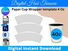 paper cup wrapper template 4 0 for digital instant printables and other products