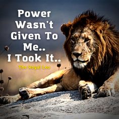 a lion laying on top of a rock with the words power was't given to me i took it