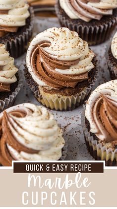 cupcakes with white frosting and chocolate icing on top