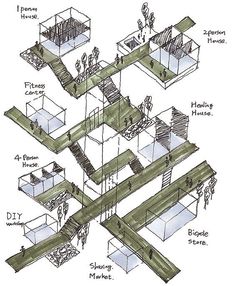 an architectural drawing shows the various parts of a house that are connected to each other