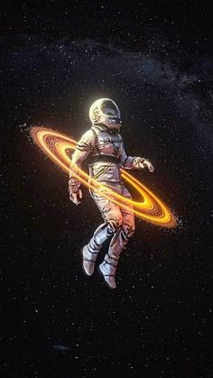 an image of a man in space floating through the air