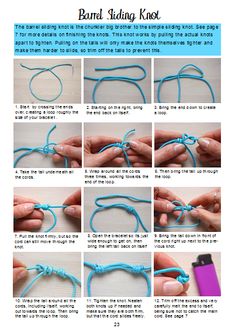 instructions on how to crochet the band binding knot for bracelets or necklaces