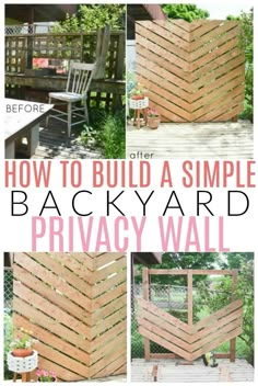 how to build a simple backyard privacy wall from pallets and wood planks with text overlay