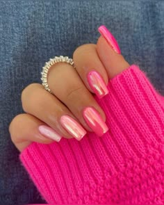 Cute Pink Nails, Chrome Nails Designs, Easy Nails, Colorful Nails, Manicure Tips, Makijaż Smokey Eye, Nailed It, Pretty Acrylic Nails